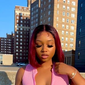 Ombré burgundy bob wig lace front closure